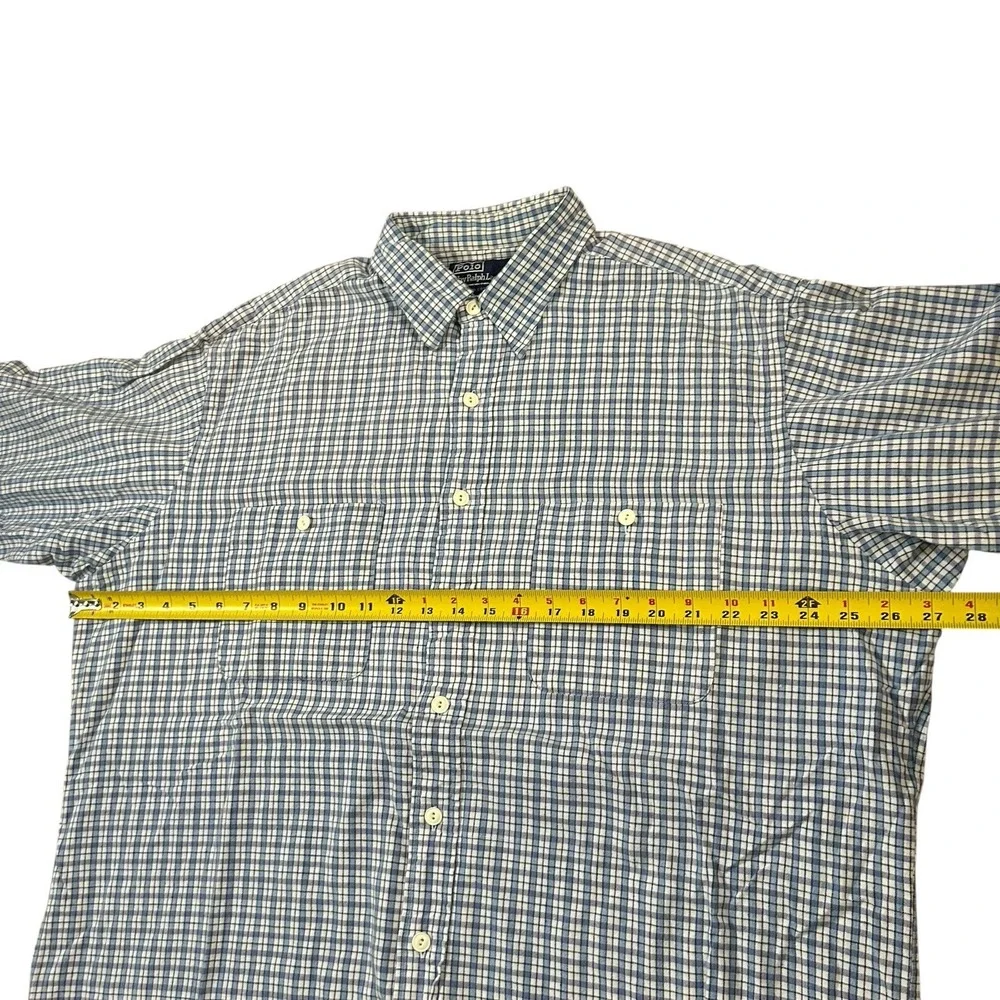Vintage Polo Ralph Lauren Plaid Button Down Shirt Long Sleeve XL Blue‎ White